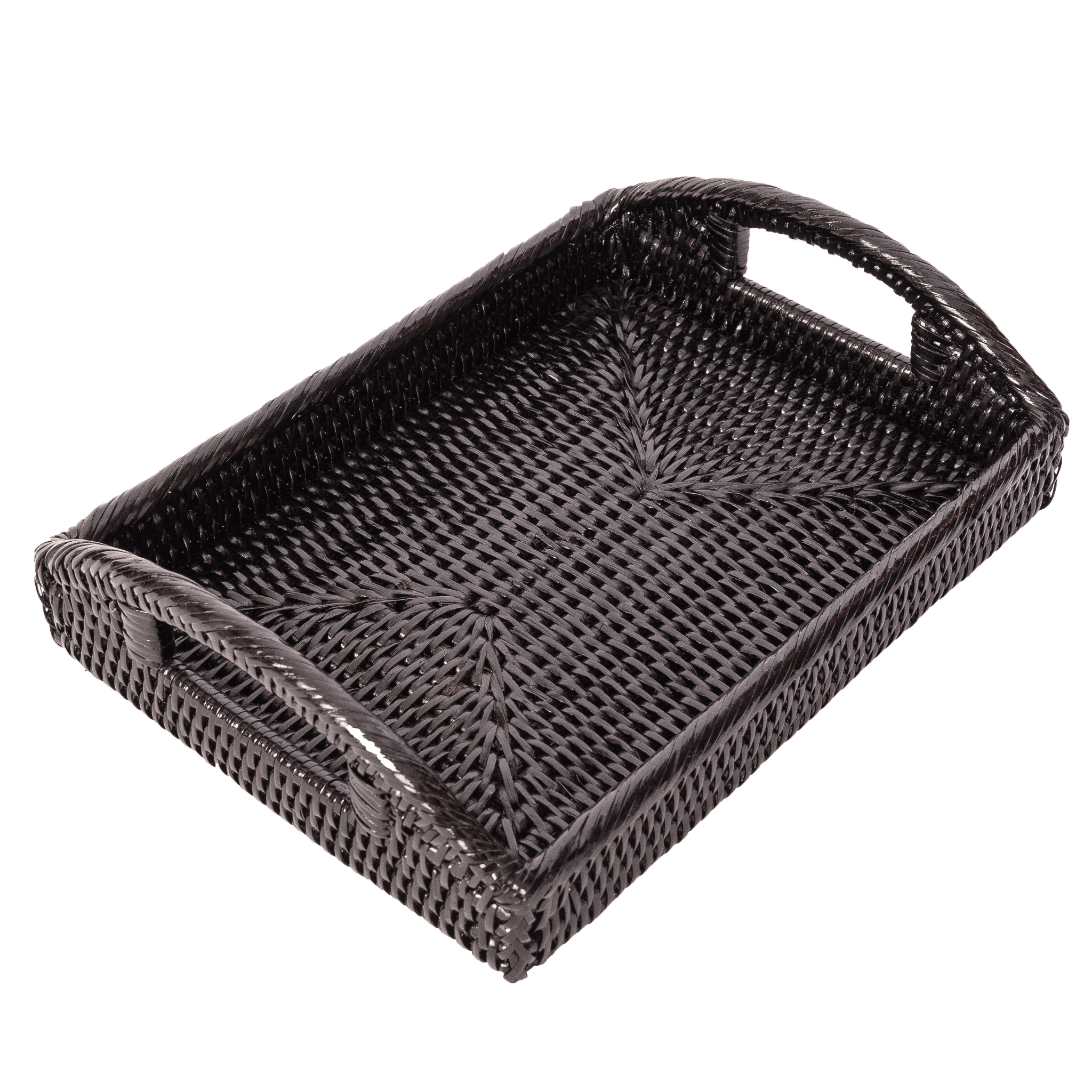Rattan Rectangular Vanity Tray With High Handles: Tudor Black
