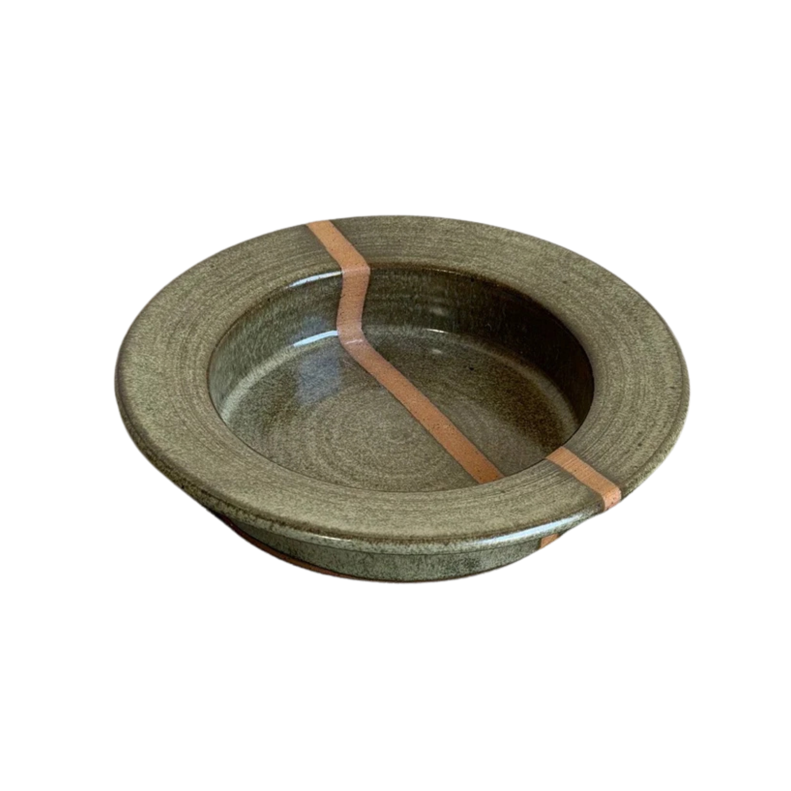 1960s Mid-Century Modern Danish Bjergård Green Ceramic Stripe Plate