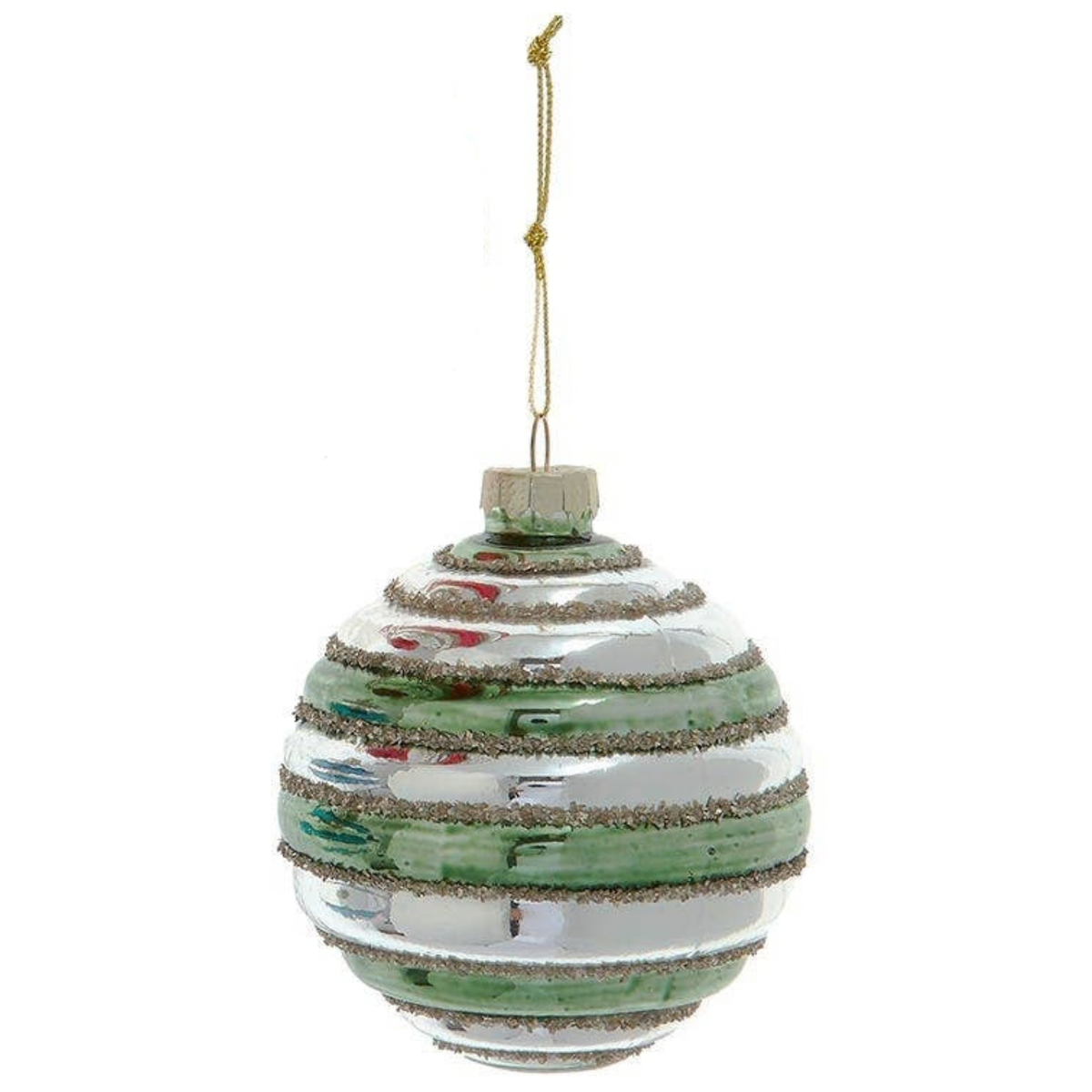 3" Glass Green & Silver Ball Ornament