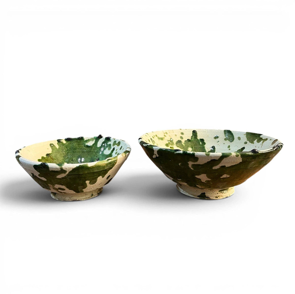 Handmade Green Splatter Ceramic Bowls | Rustic Moroccan Serving Bowls, Sold Individually
