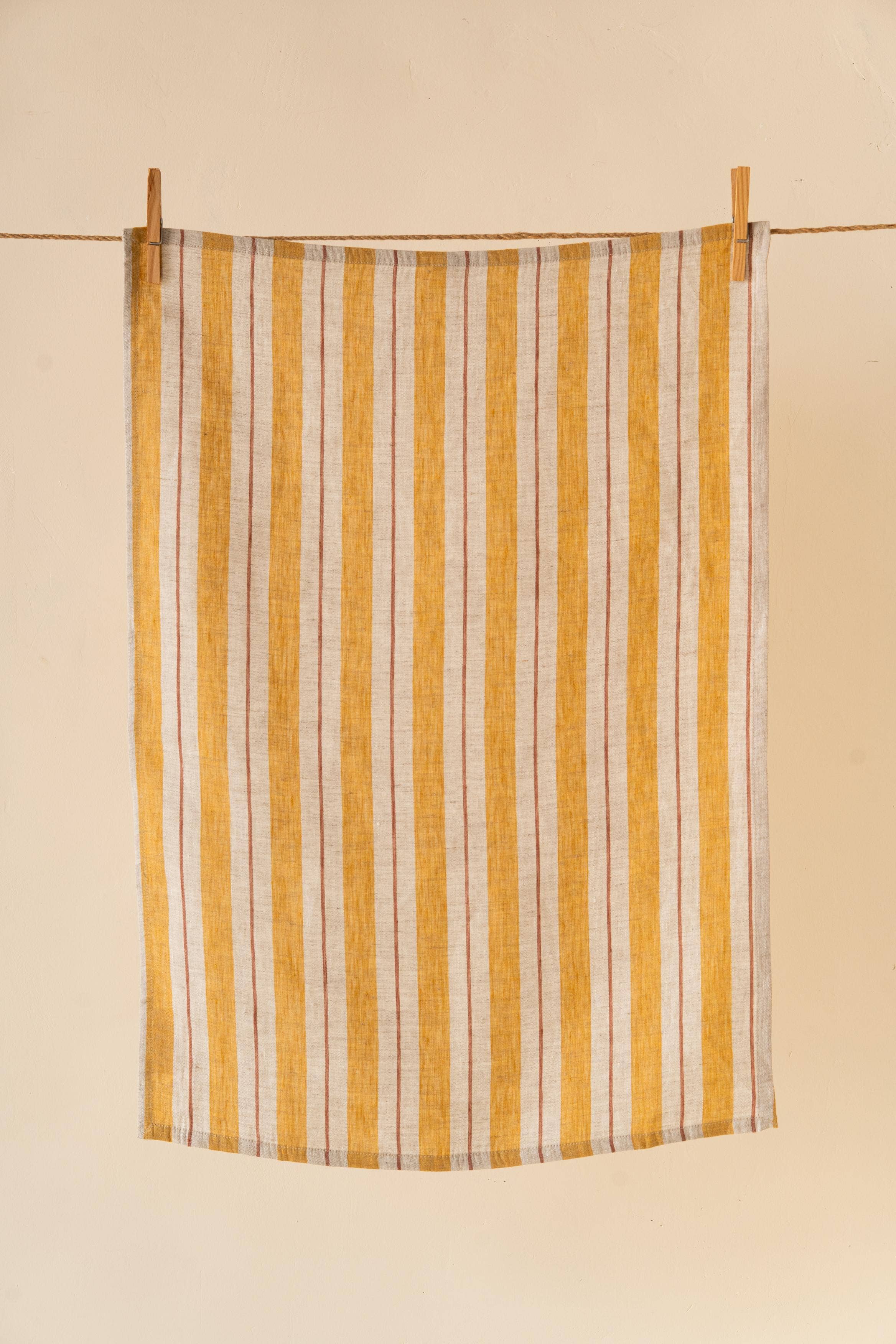 Striped Segue Linen Kitchen Towel – Modern Style: Segue Mustard