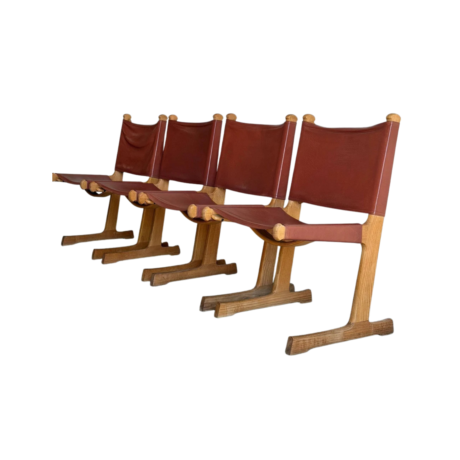 Saddle Brown Leather Dining Chairs Set of 4 Mid-Century Modern 1970s