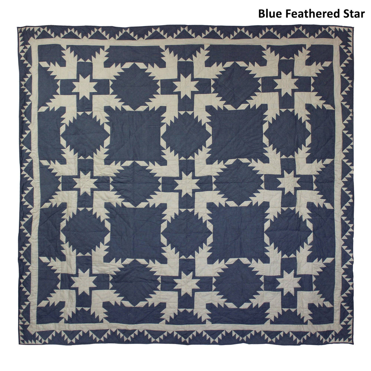 Blue Feathered Star Quilt, Patchworked cotton Quilts.: Crib / Baby Quilt