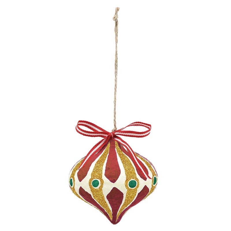 Paper-Mache Ornaments - Red - Set of 4