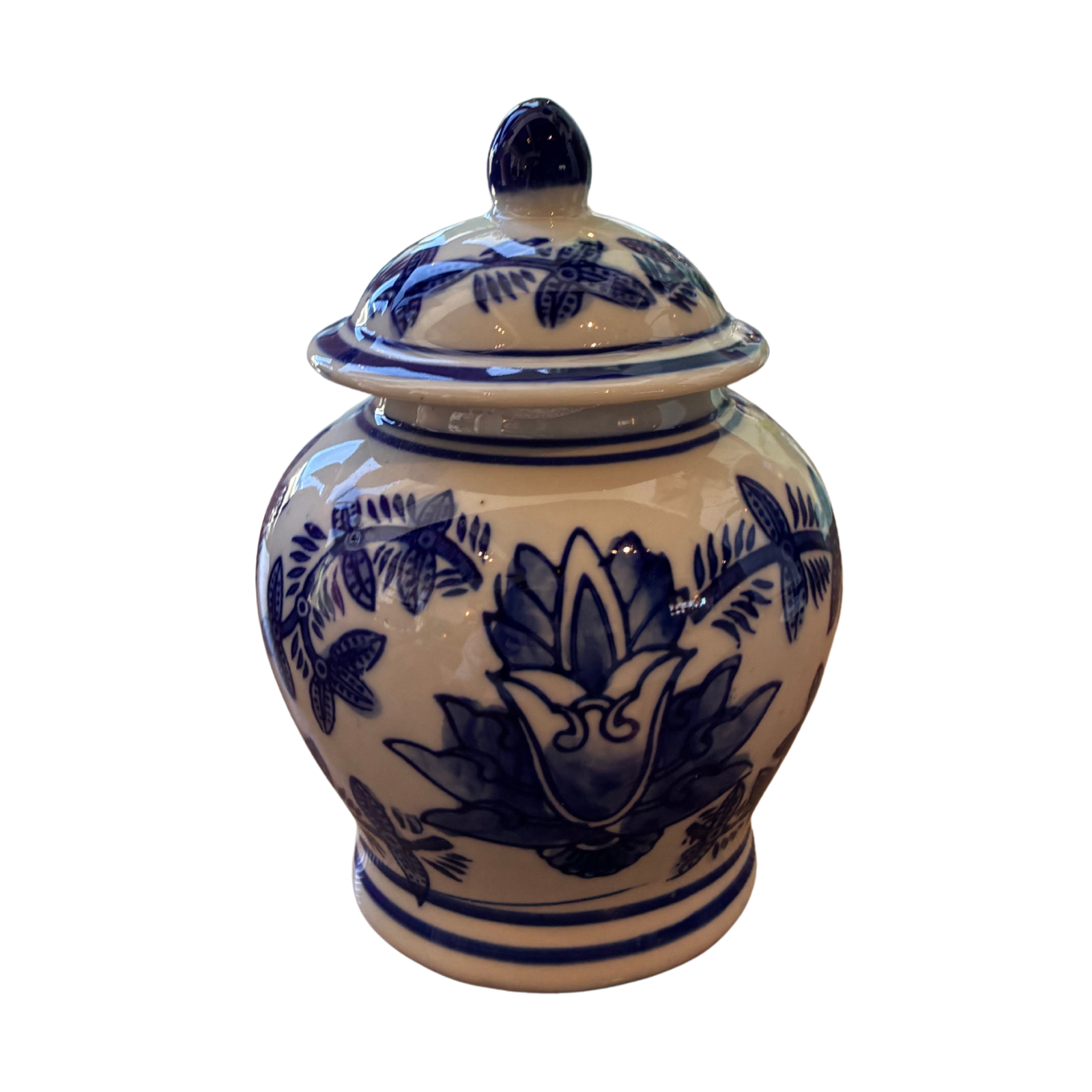 Small Lidded Blue and White Jar
