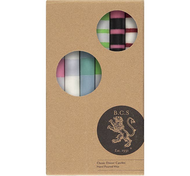 Striped Mixed Pack of all 3 Stripes Eco Dinner Candles, Gift Box of 6 (10” H)