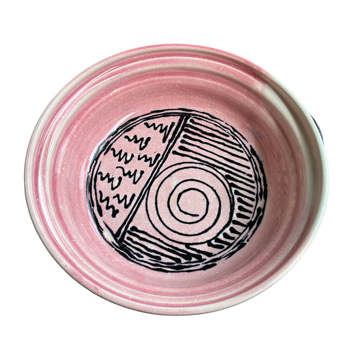 Vintage Mid-Century Pink Bowl with Navy Design