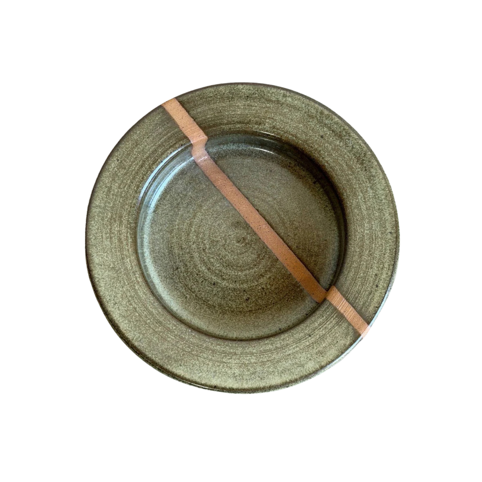 1960s Mid-Century Modern Danish Bjergård Green Ceramic Stripe Plate