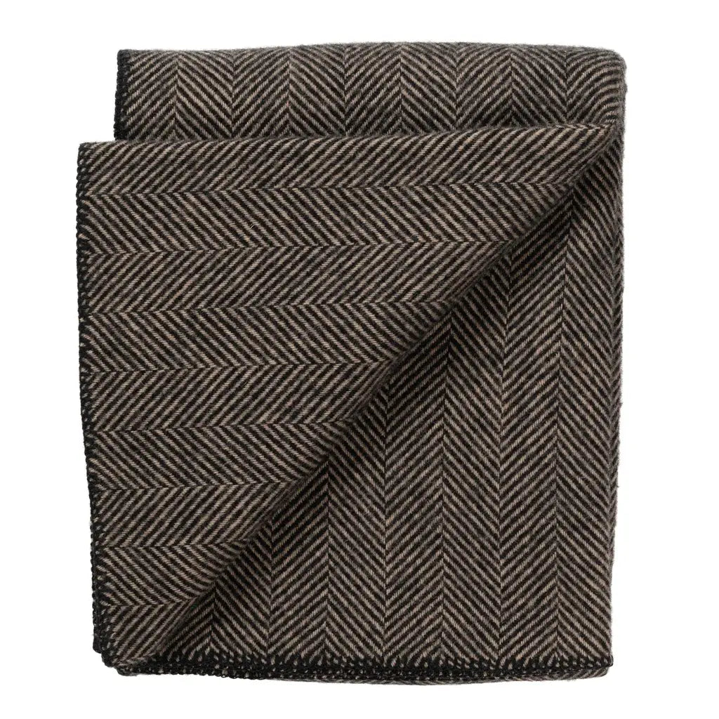 Highland Tweeds Wool BIG Throw ~ Black Herringbone  ~
