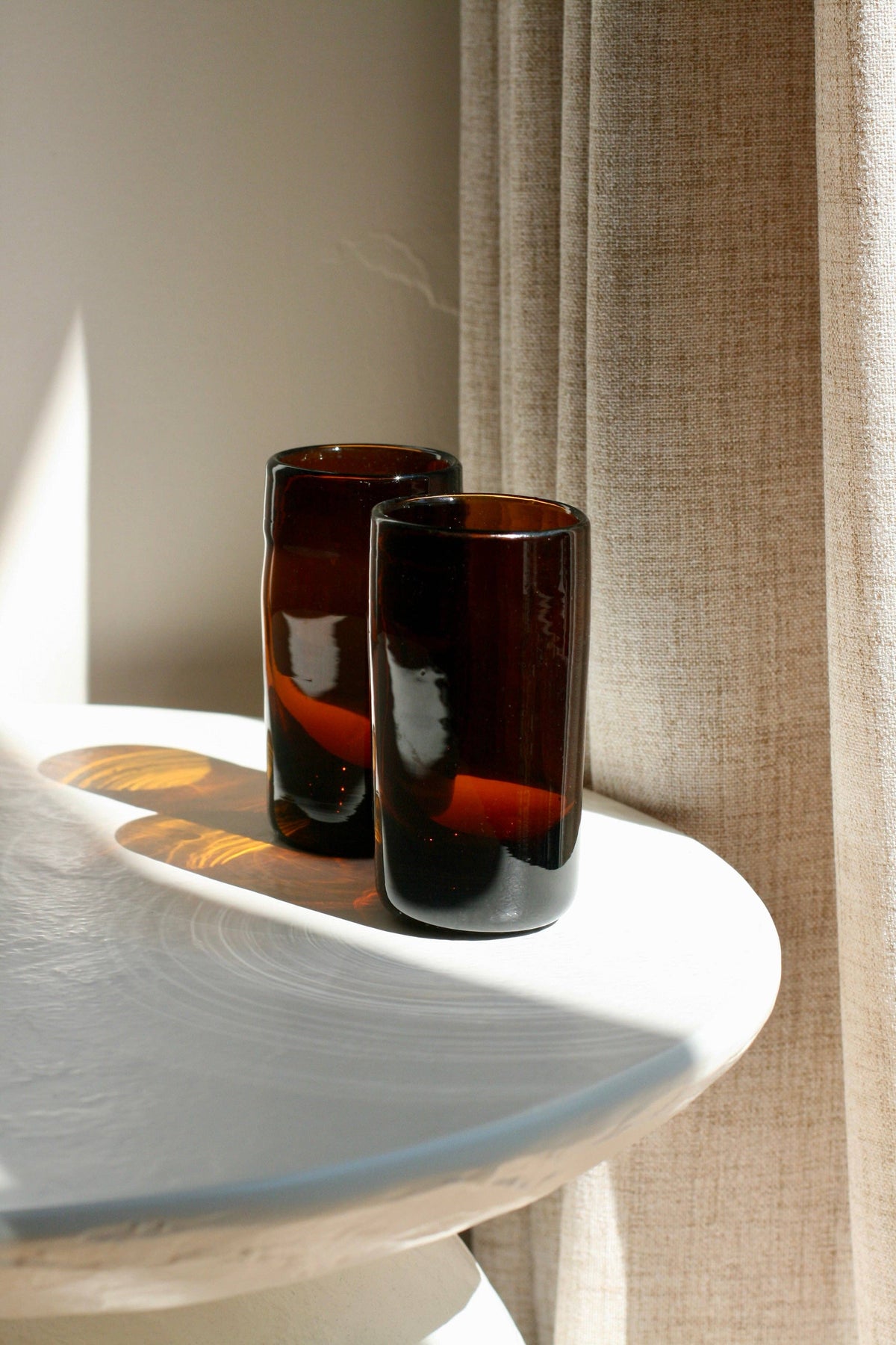 Amber Chunky Tall Glass - Handblown, Recycled Glass