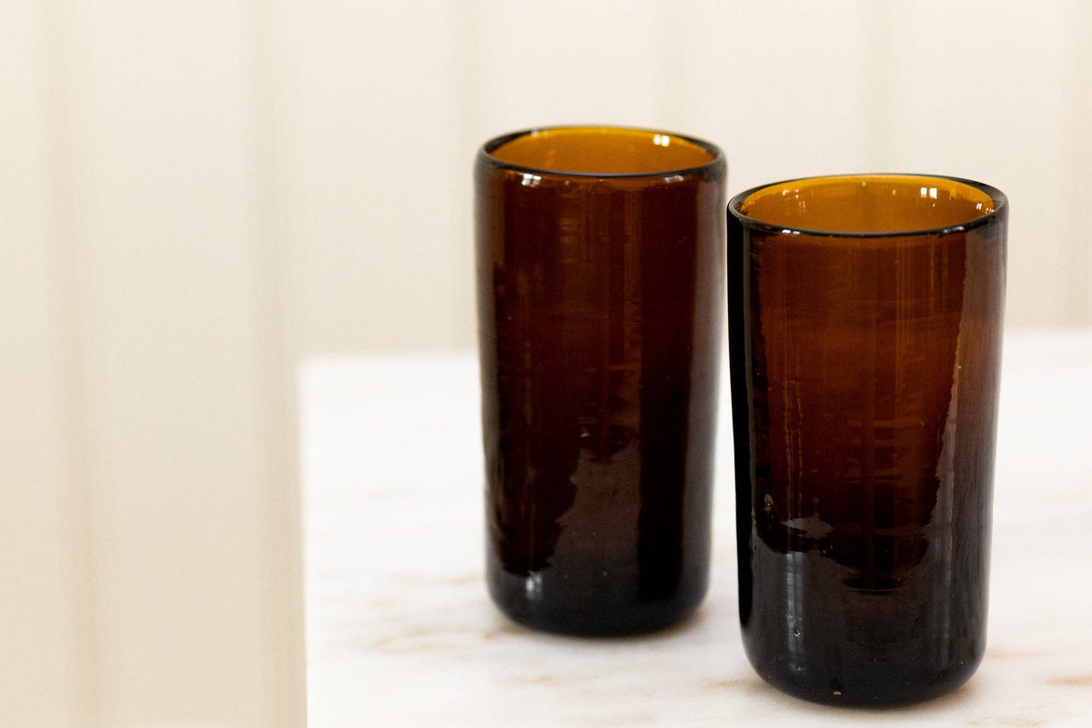 Amber Chunky Tall Glass - Handblown, Recycled Glass