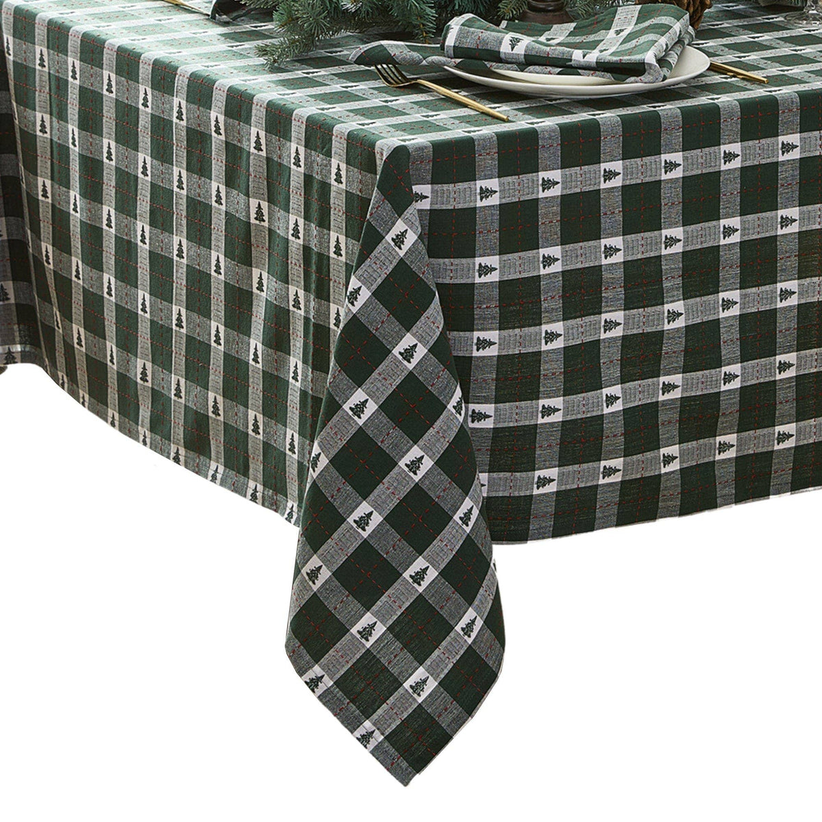 Sherwood Tree Dobby Cotton Tablecloth: Green / 60"x102"