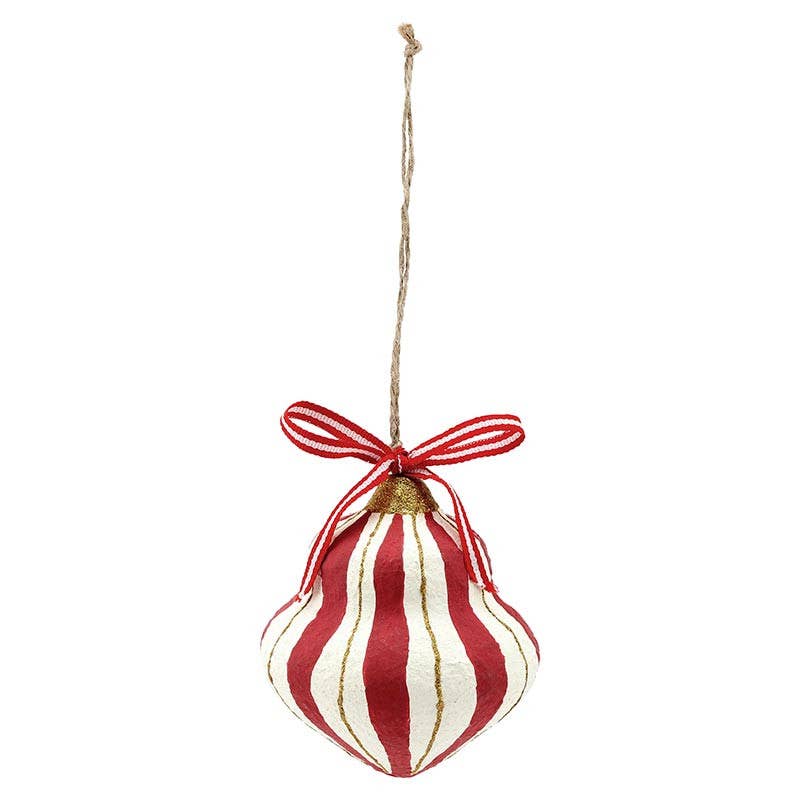 Paper-Mache Ornaments - Red - Set of 4
