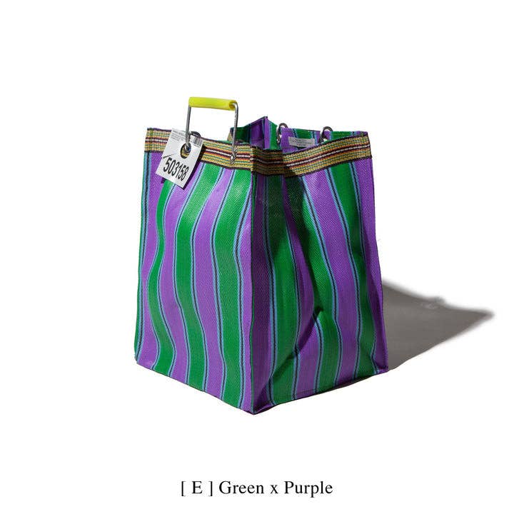 RECYCLED PLASTIC STRIPE BAG - Rectangle D30: Green x Purple