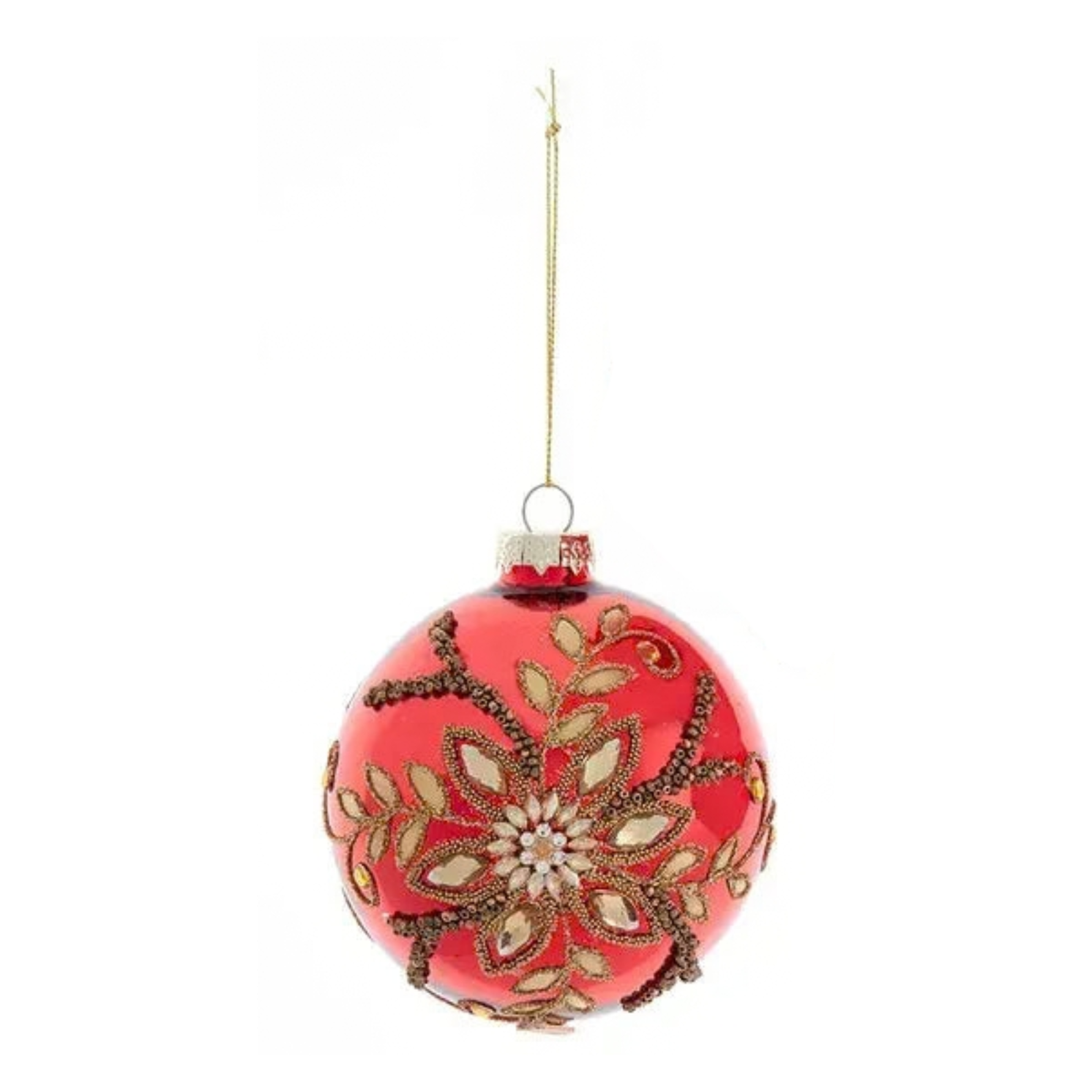 Glass Red/Gold Ornament with Jewels, Onion Shape