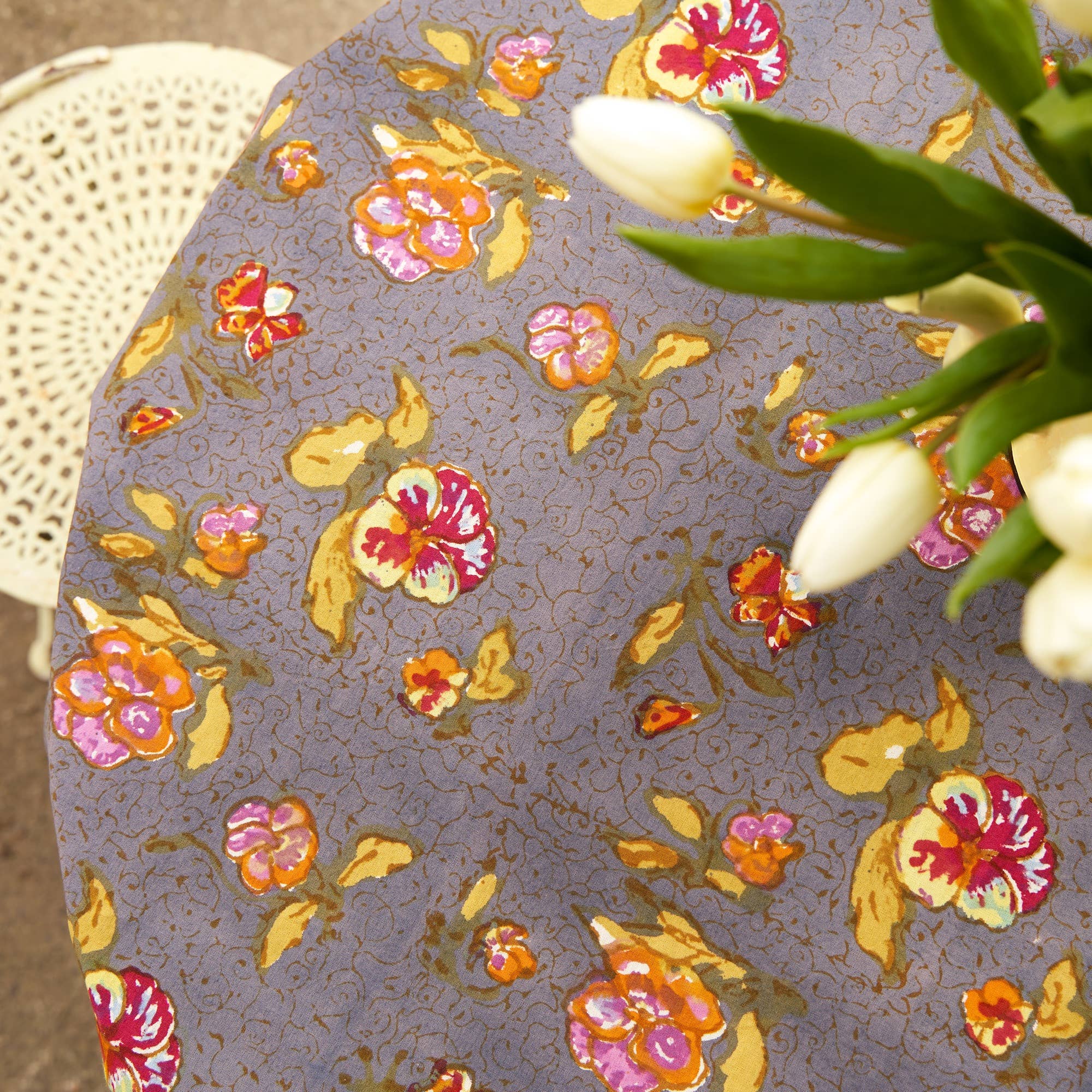 Pansy Red & Grey | French Tablecloths: 71" x 71"