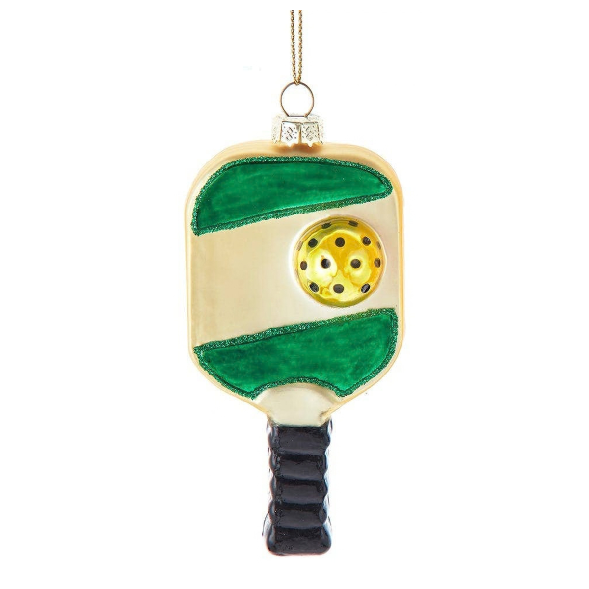 Glass Green Pickleball Ornament