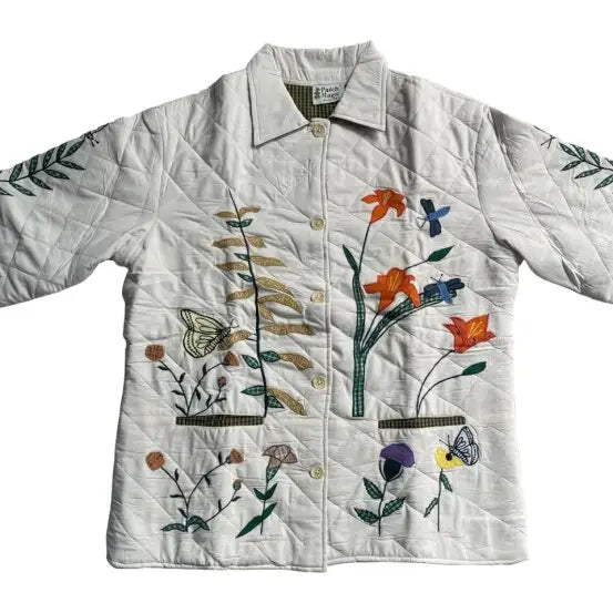 Wild Flower Themed Cotton Jacket | Soft Cotton Filled, Rever: L