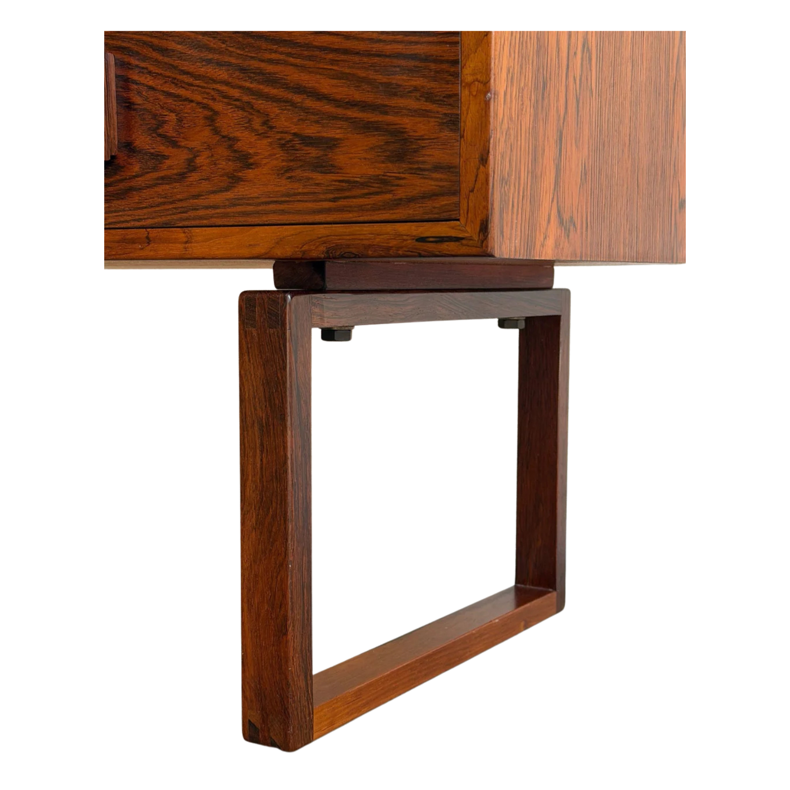 Rosewood 2-Drawer Storage Console with Blue Tile Handles Danish Mid-Century Modern 1970s