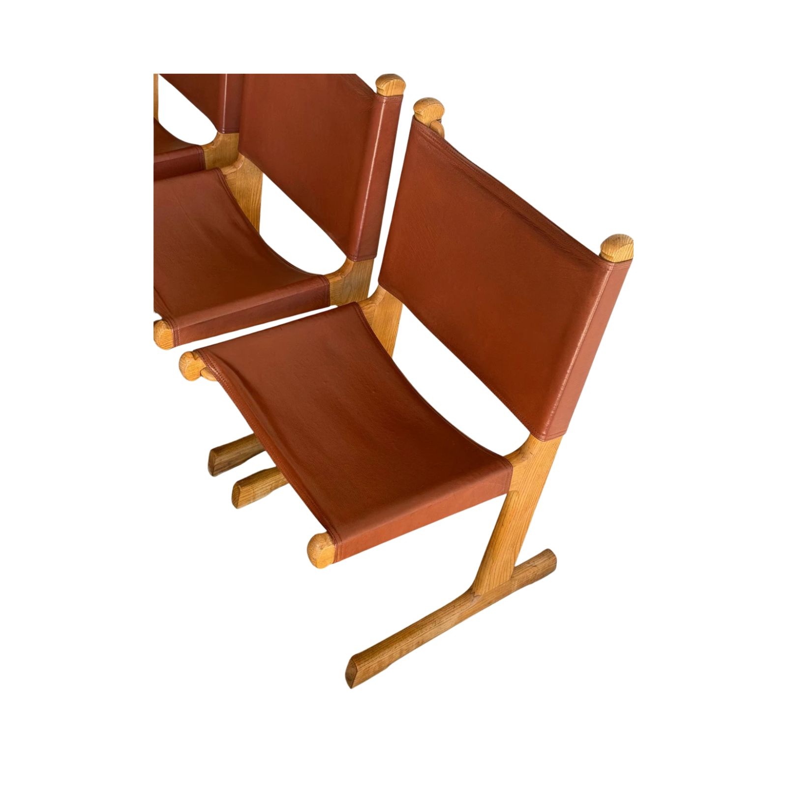 Saddle Brown Leather Dining Chairs Set of 4 Mid-Century Modern 1970s
