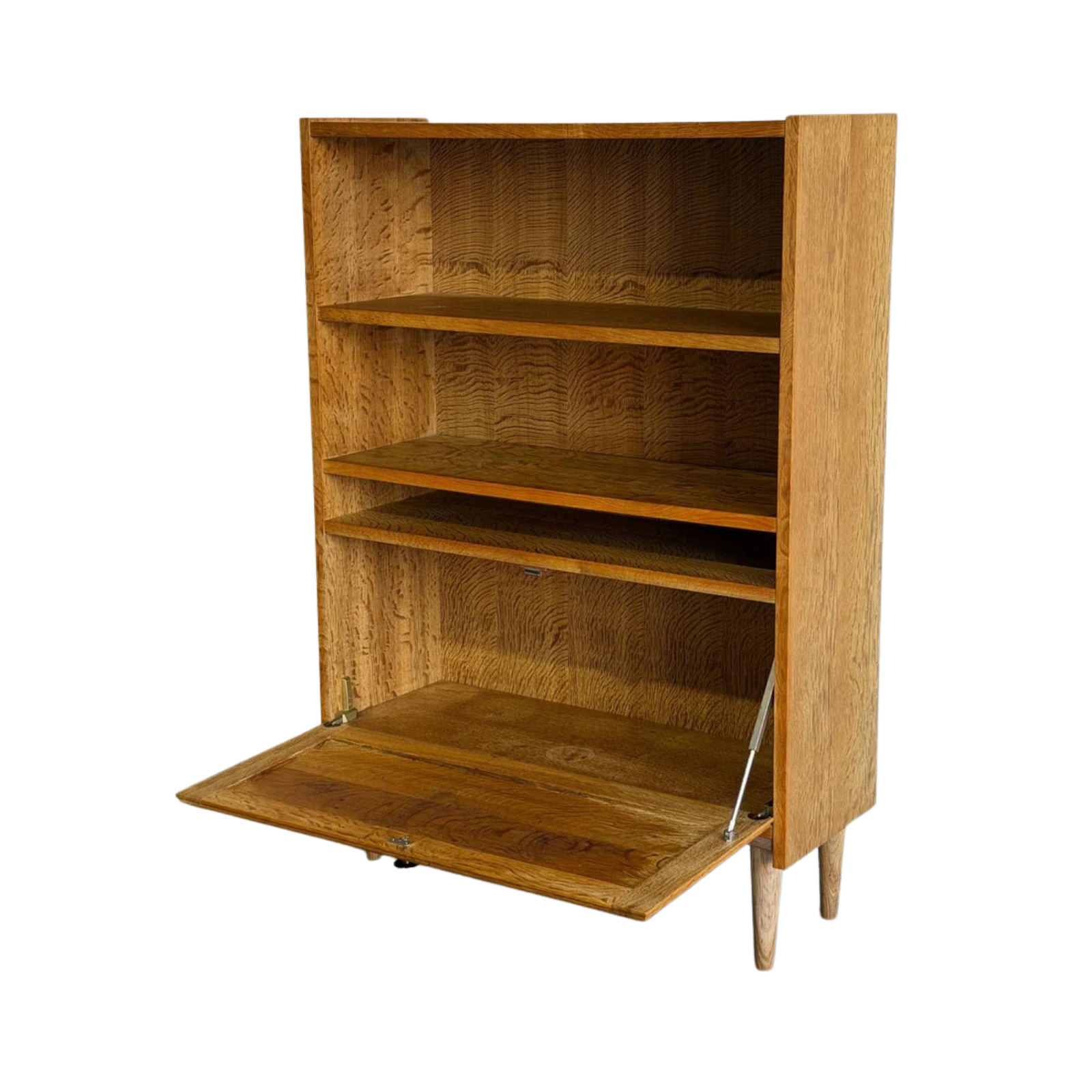 Oak Bookcase with Open Shelves and Drop-Down Door Danish Mid-Century Modern 1960s