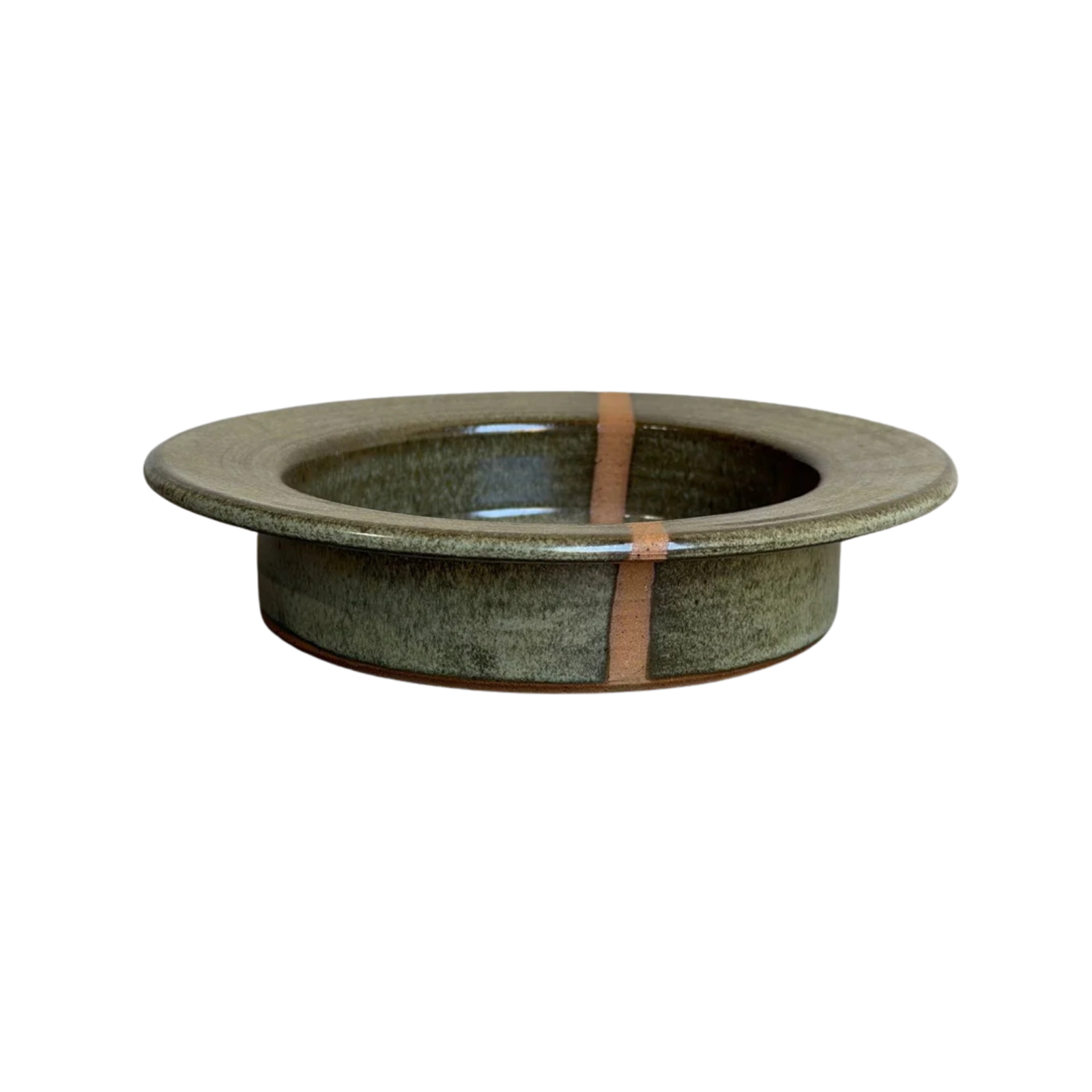 1960s Mid-Century Modern Danish Bjergård Green Ceramic Stripe Plate