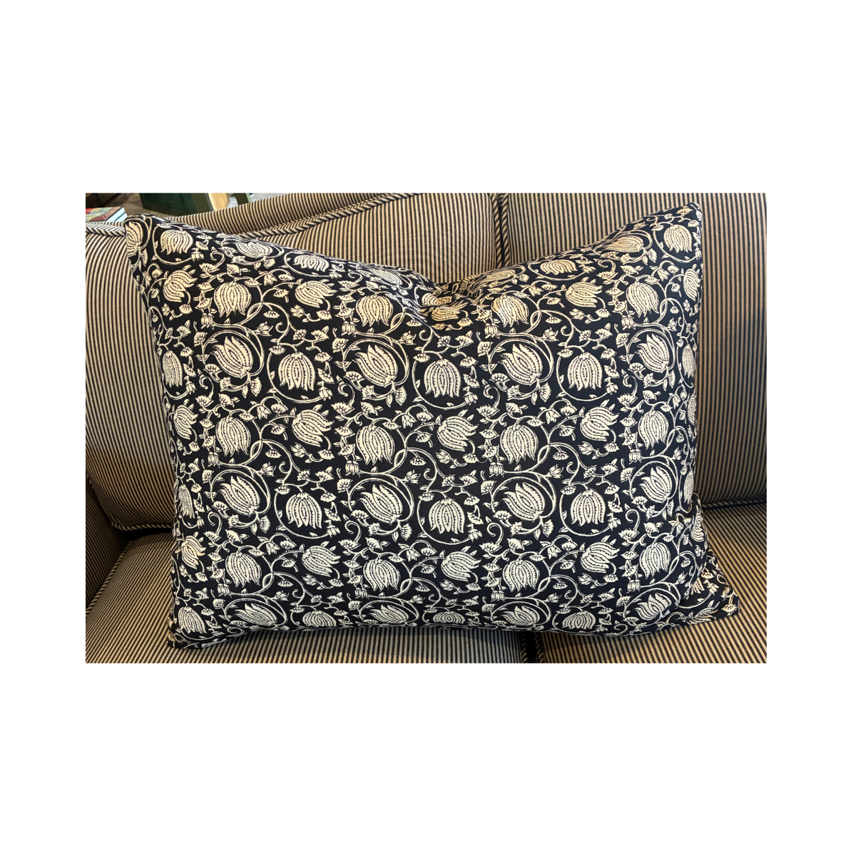 Cream Black Floral Pillow