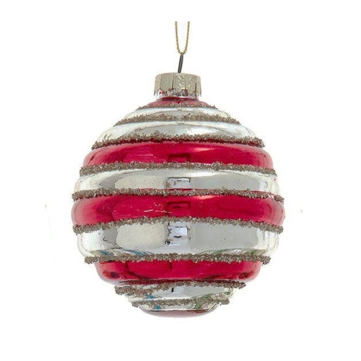 3" Glass Red & Silver Ball Ornament