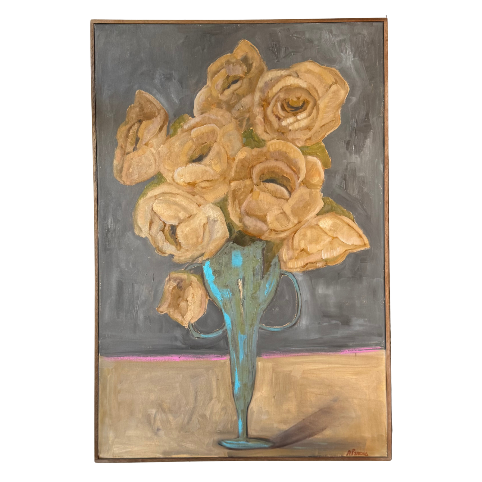 Alison Parsons, Yellow Flowers in a Turquoise Vase, 20.5” x 30.5”