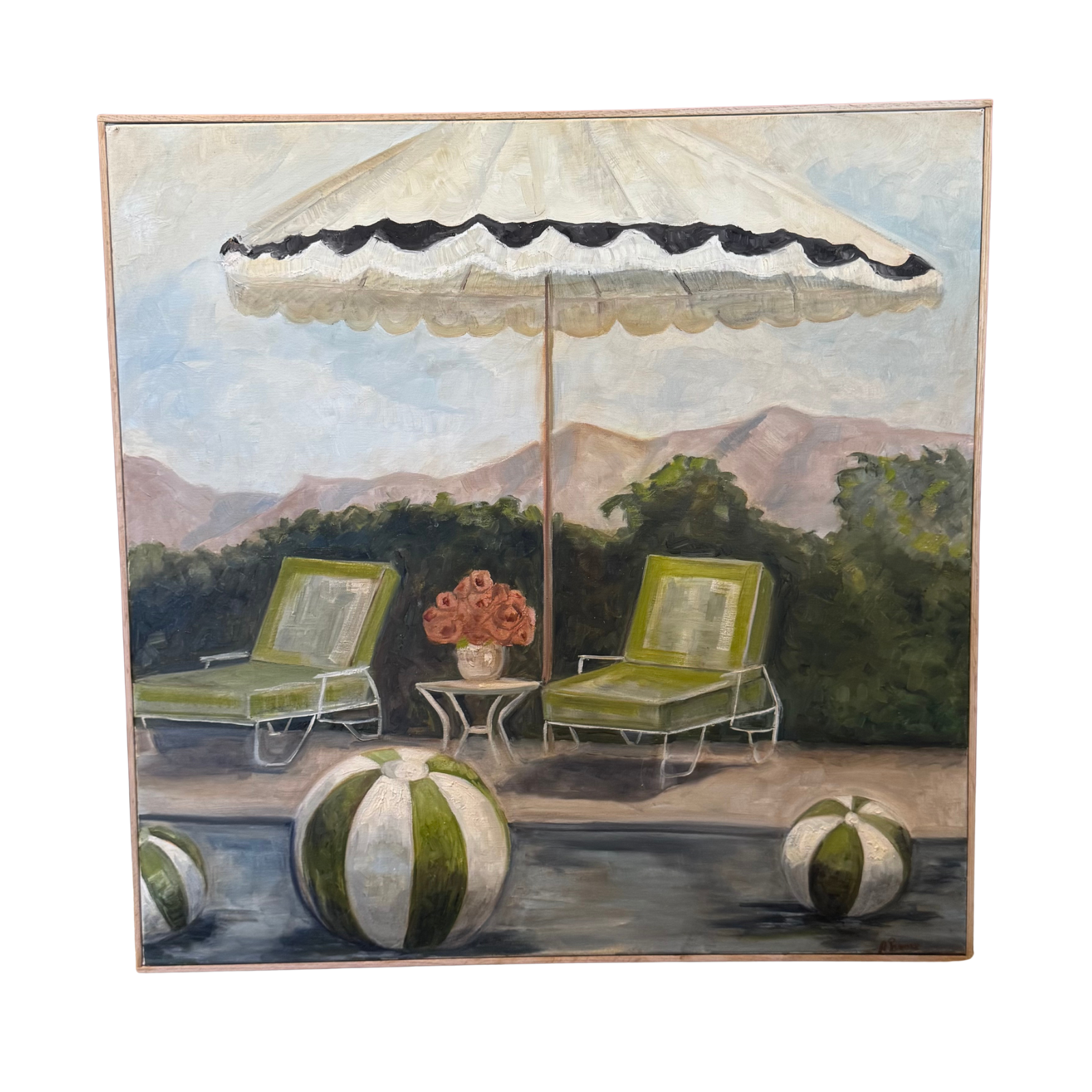 Alison Parsons, Pool Scene Green Chaises, 30.5” x 30.5”