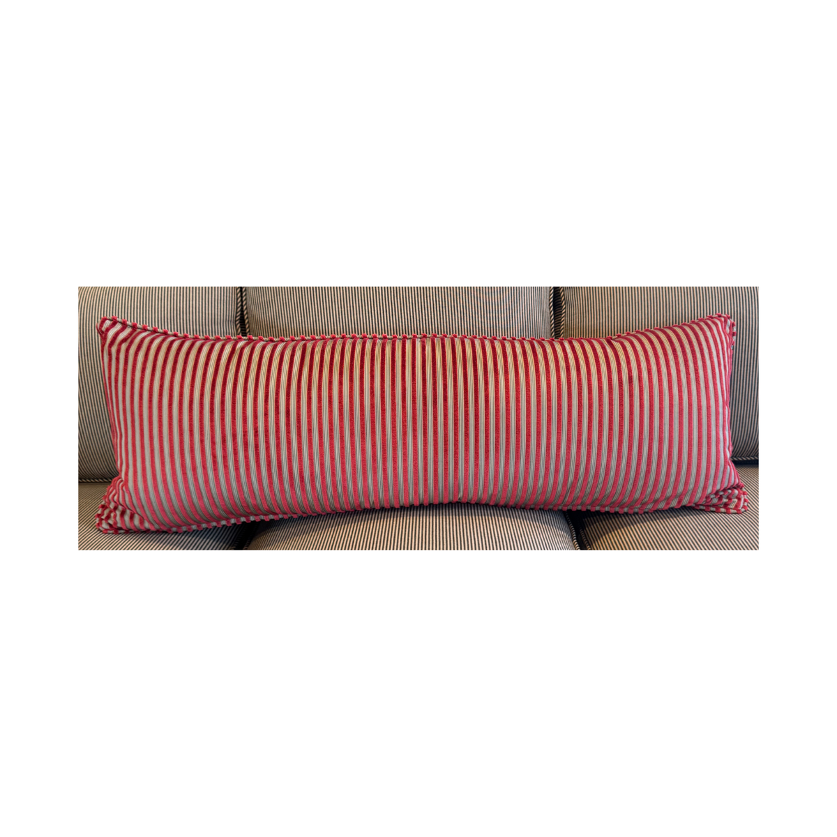 Red and Black Stripe Lumbar Pillow  40” x 14”