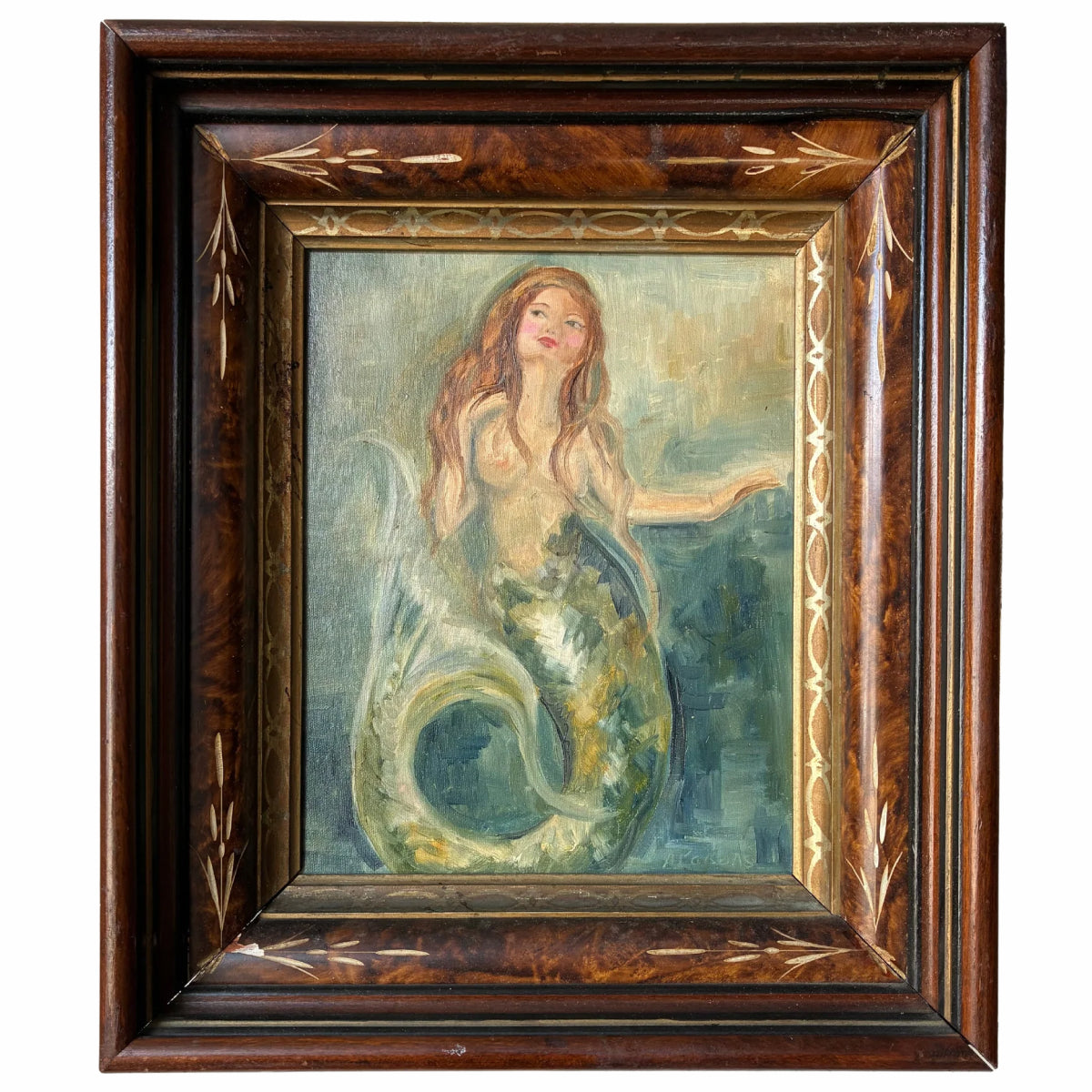 Alison Parsons, Mermaid in Vintage Early 1900 Eastlake Frame, 12.5” x 14.5”