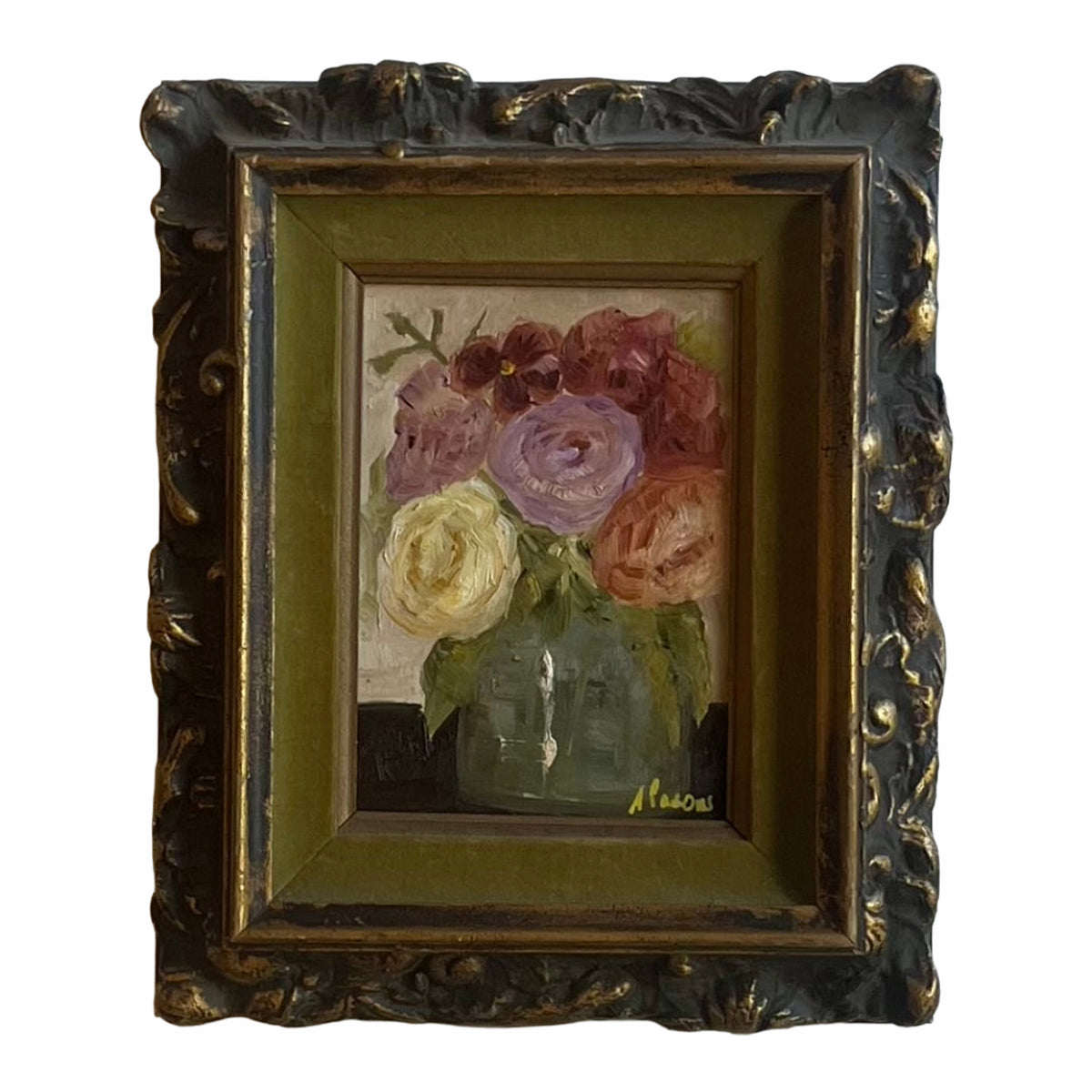 Alison Parsons, Colorful Bouquet in a Vintage Frame 10” x 12”