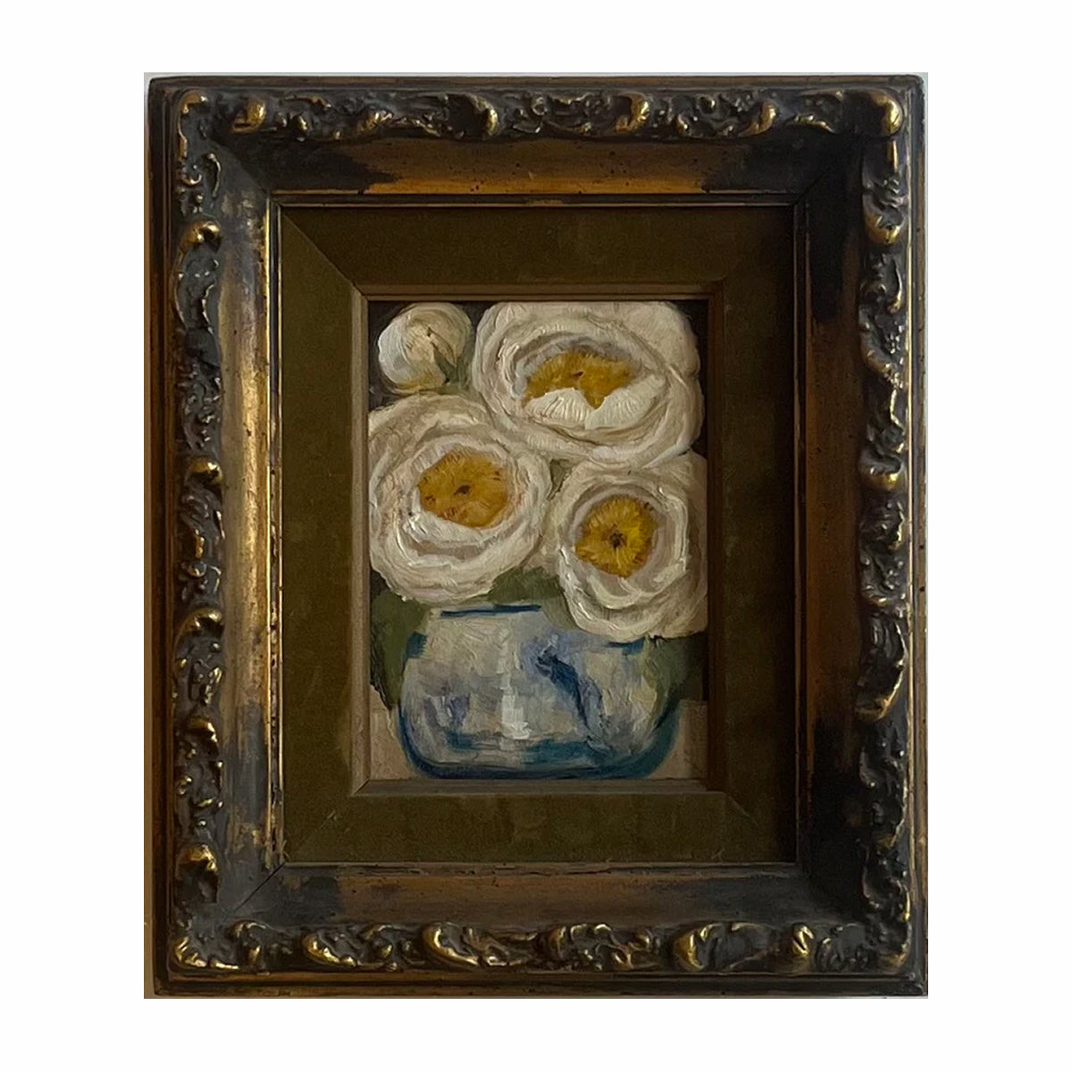 Alison Parsons, White Florals in a Vintage Frame 11” x 13”