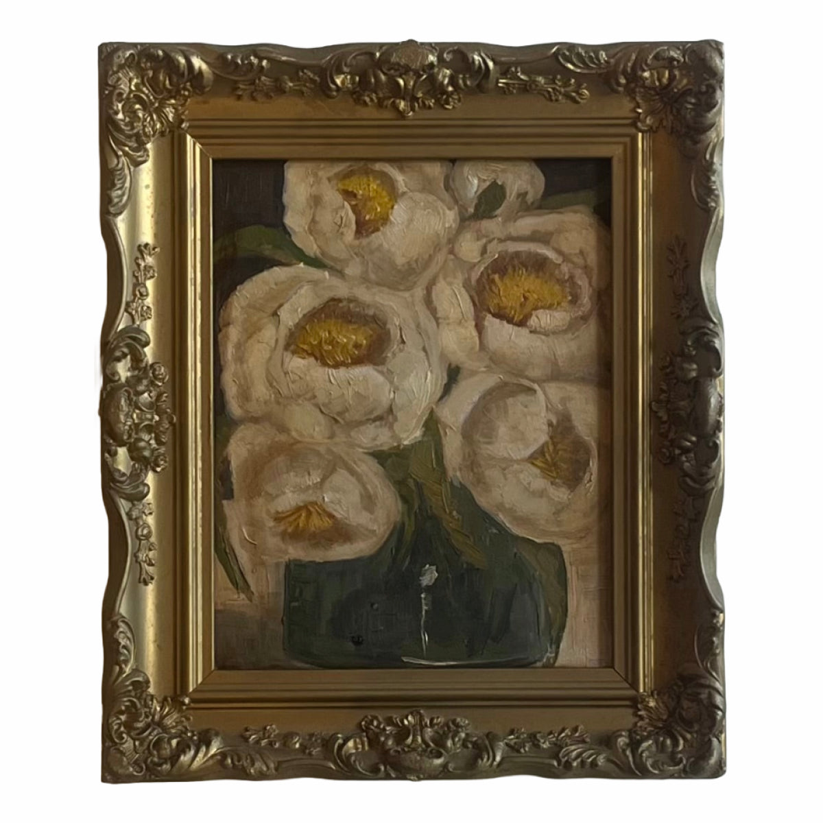 Alison Parsons, White Florals in a Vintage Gold Frame 11” x 13”