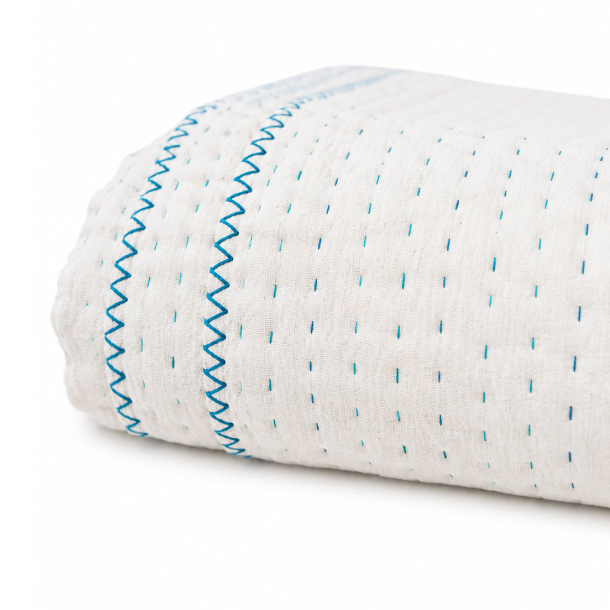 Basha Natural Kantha Throw Blanket : Shades of blue