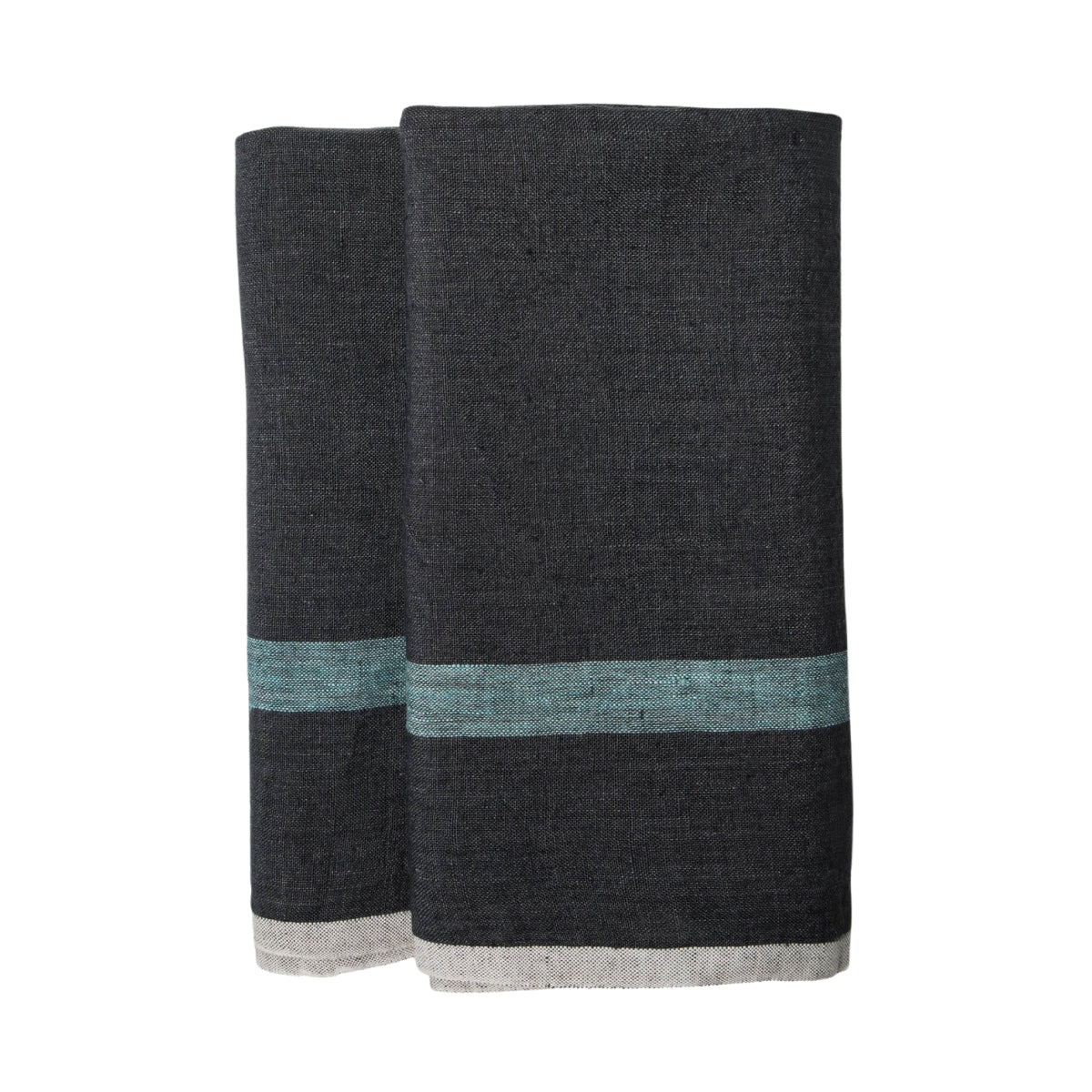 Linen Charcoal/Aqua Towel Napkins 20x30