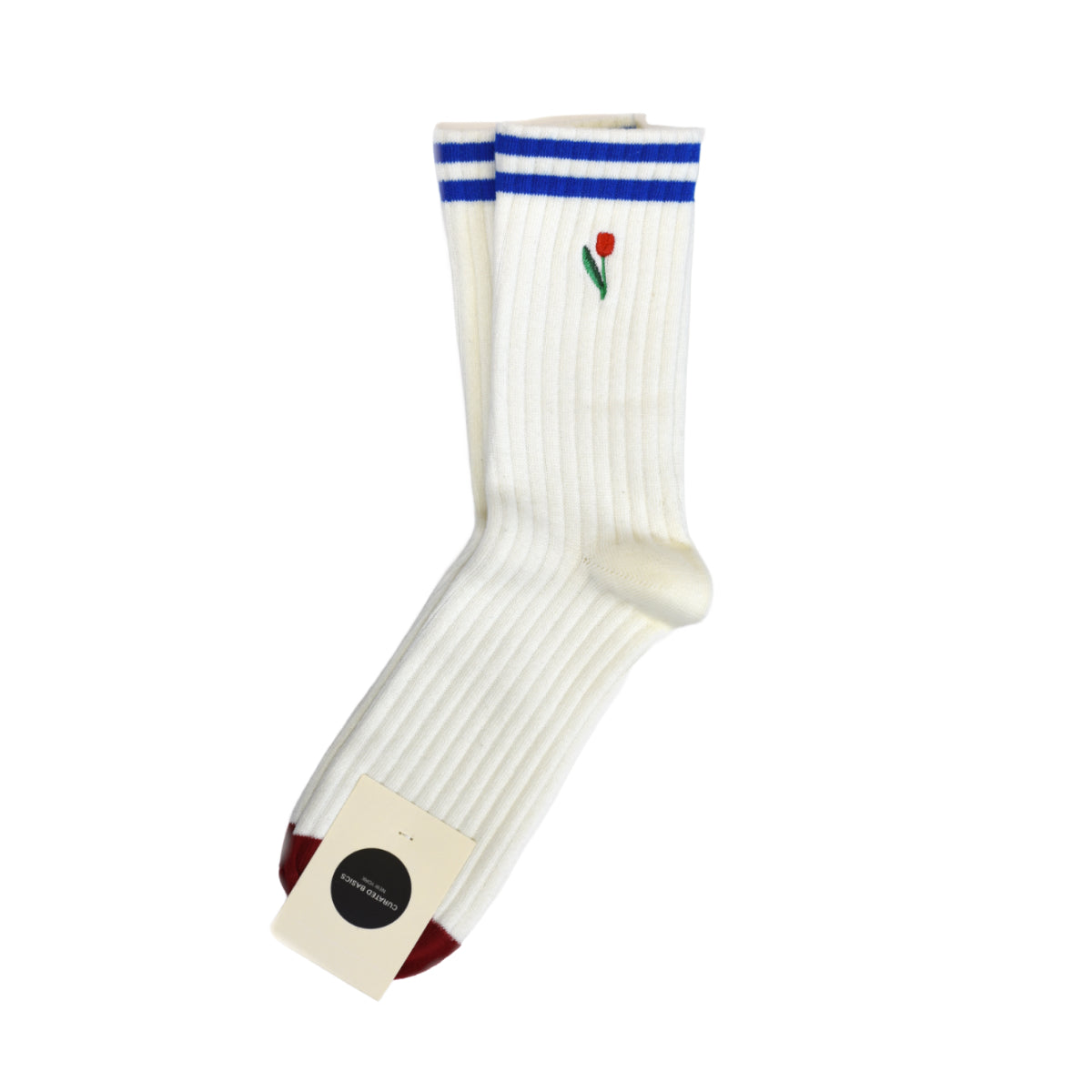 Tulip Embroidery Socks: Off-White / M/L
