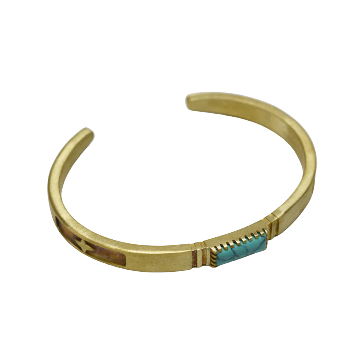 Turquoise Inlay Bracelet: Brass