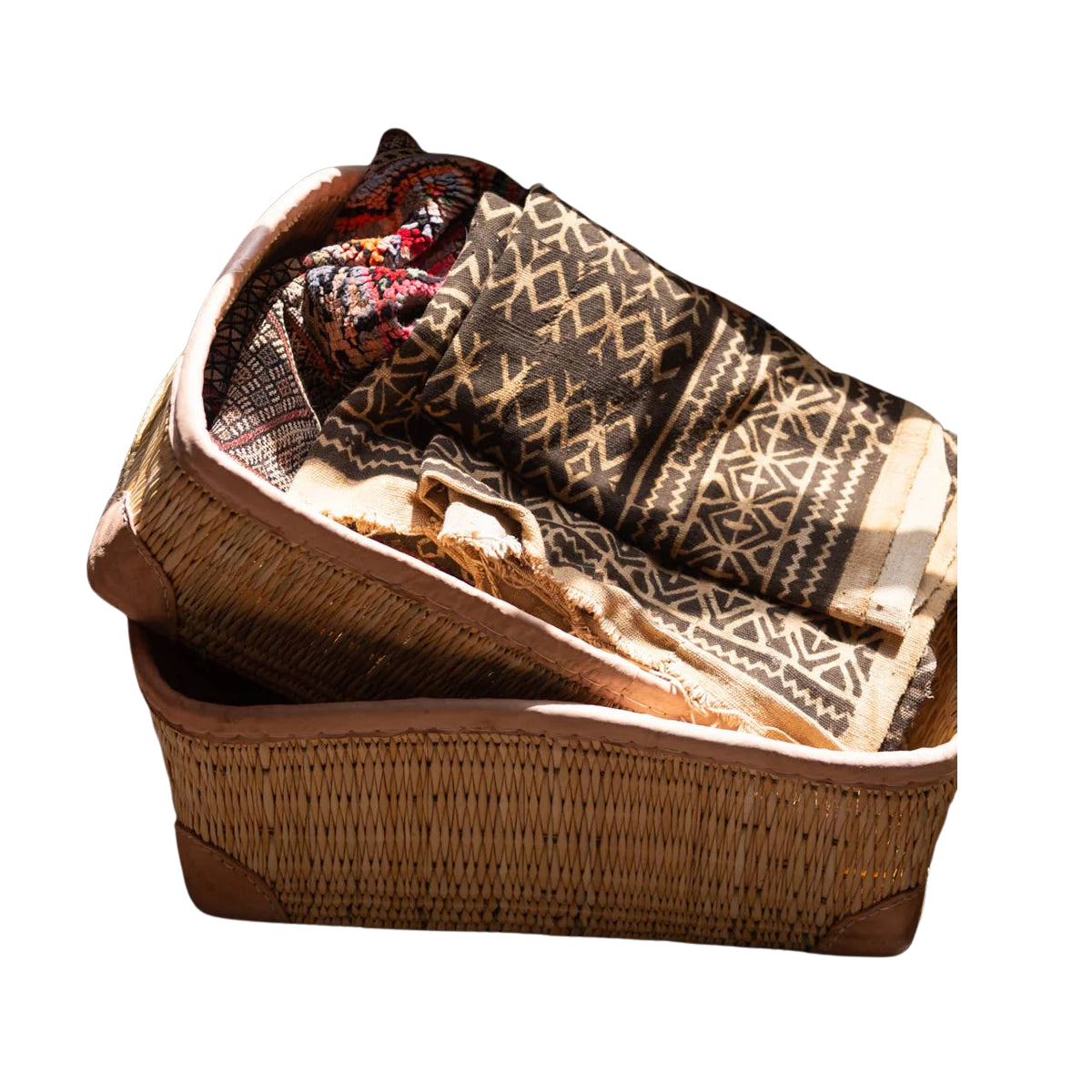 Small Leather Trimmed Storage Baskets
