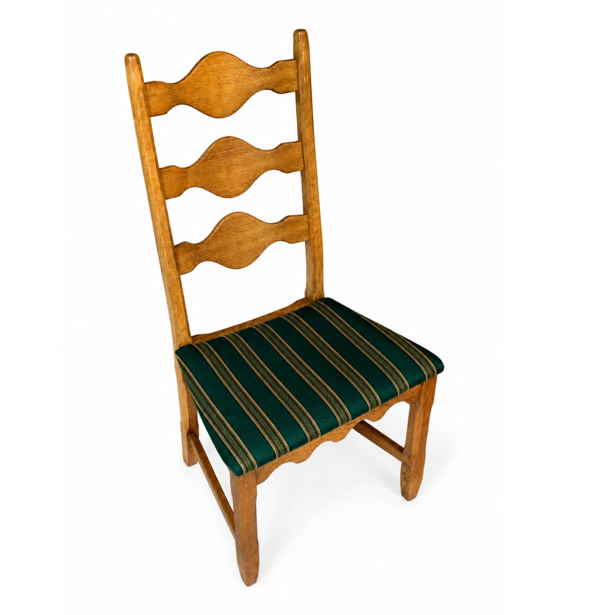 Danish Oak Dining Chairs Striped Upholstery Set of 3