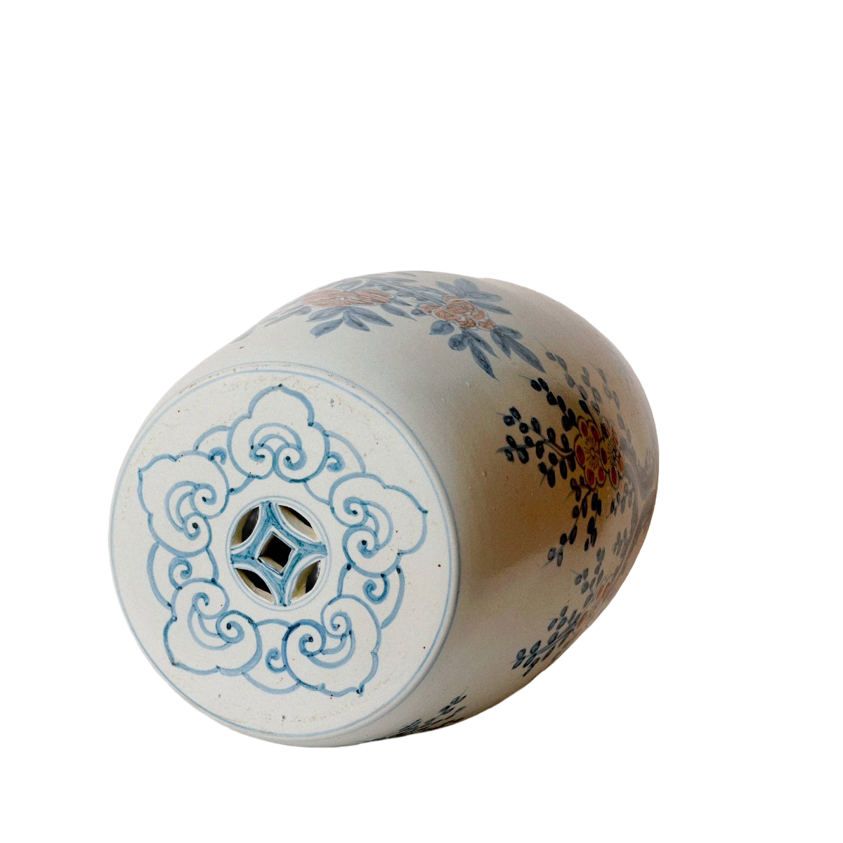 Red and Blue Porcelain Bird and Flower Garden Seat