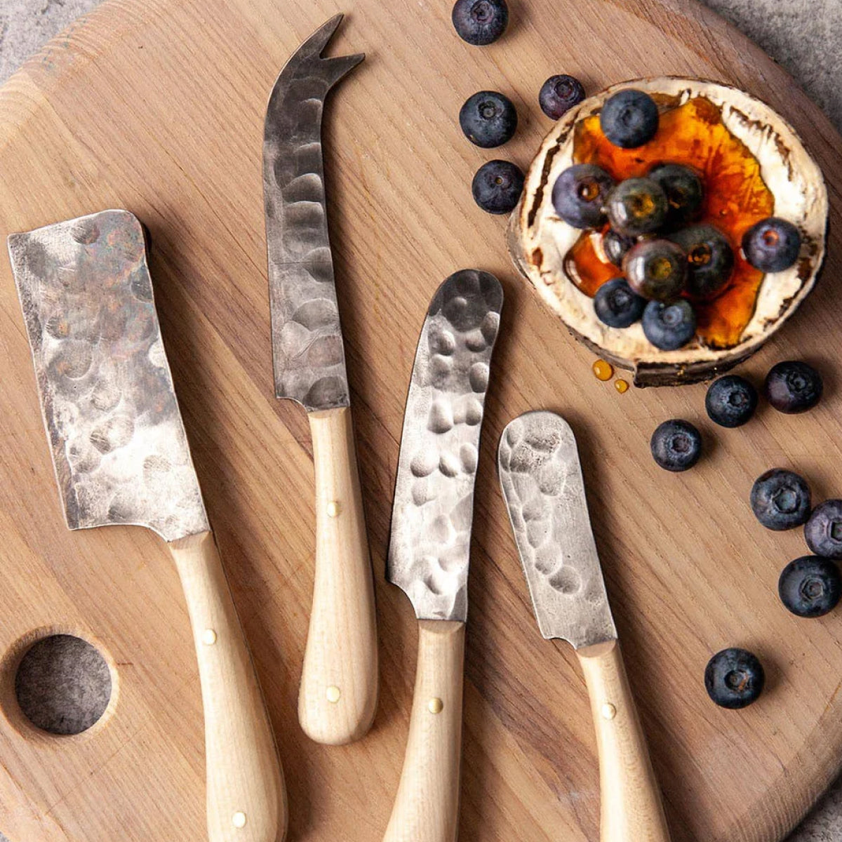 Artisan Forged Cheese Knives: Beech