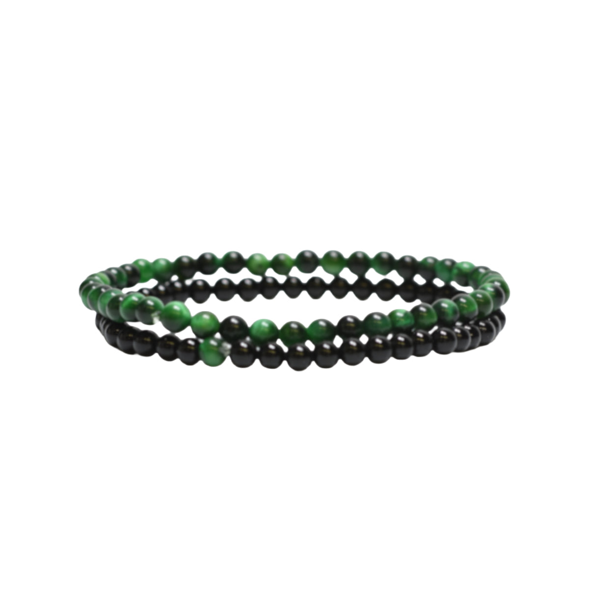Onyx / Green Tiger Eyes Beaded Bracelet Set