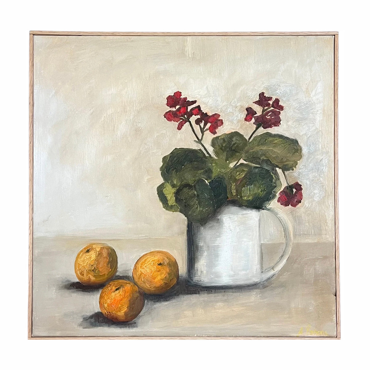 Alison Parsons, Plant in White Vase with Oranges 20.5” x 20.5”