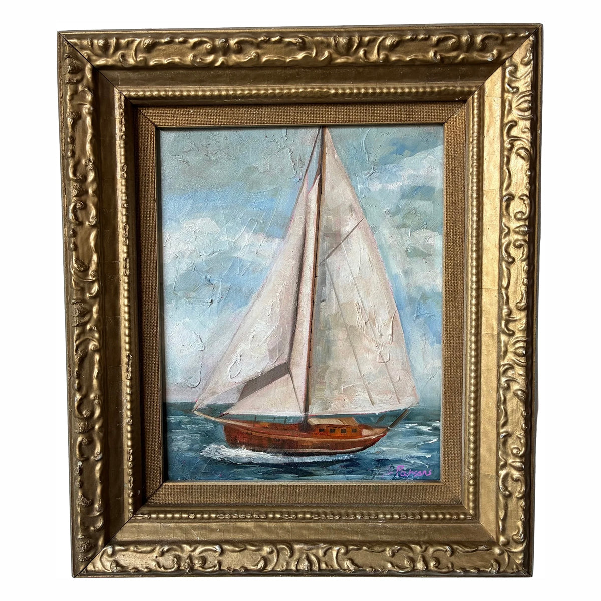 Alison Parsons, Sailboats, 14”x12” in Vintage Frame
