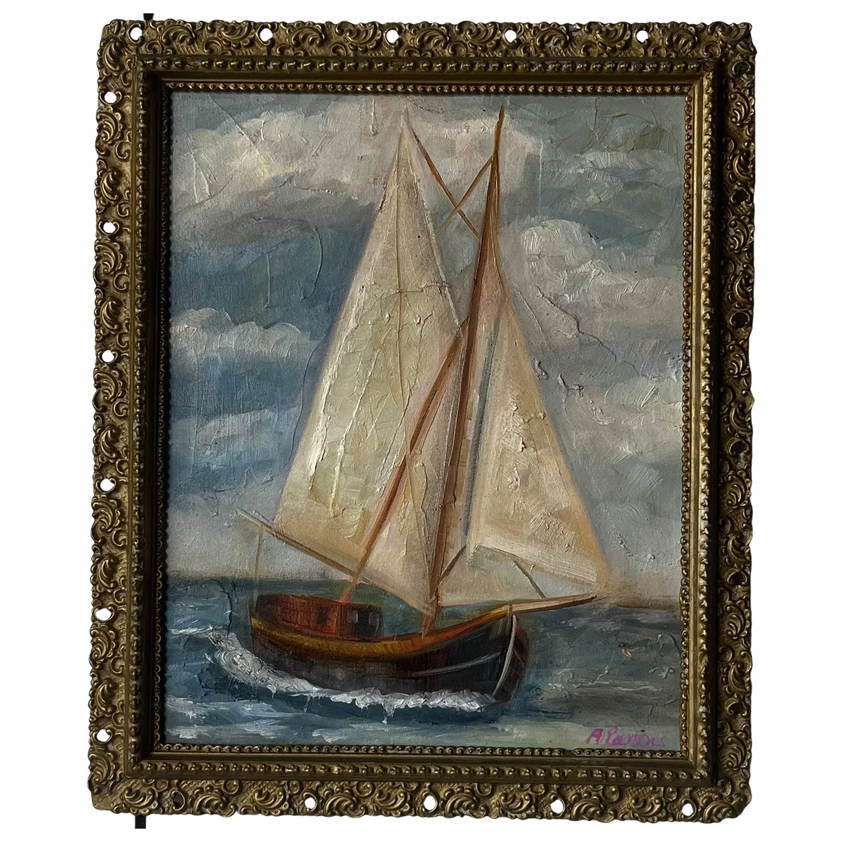 Alison Parsons, Sailboats, 12”x10” in Vintage Frame