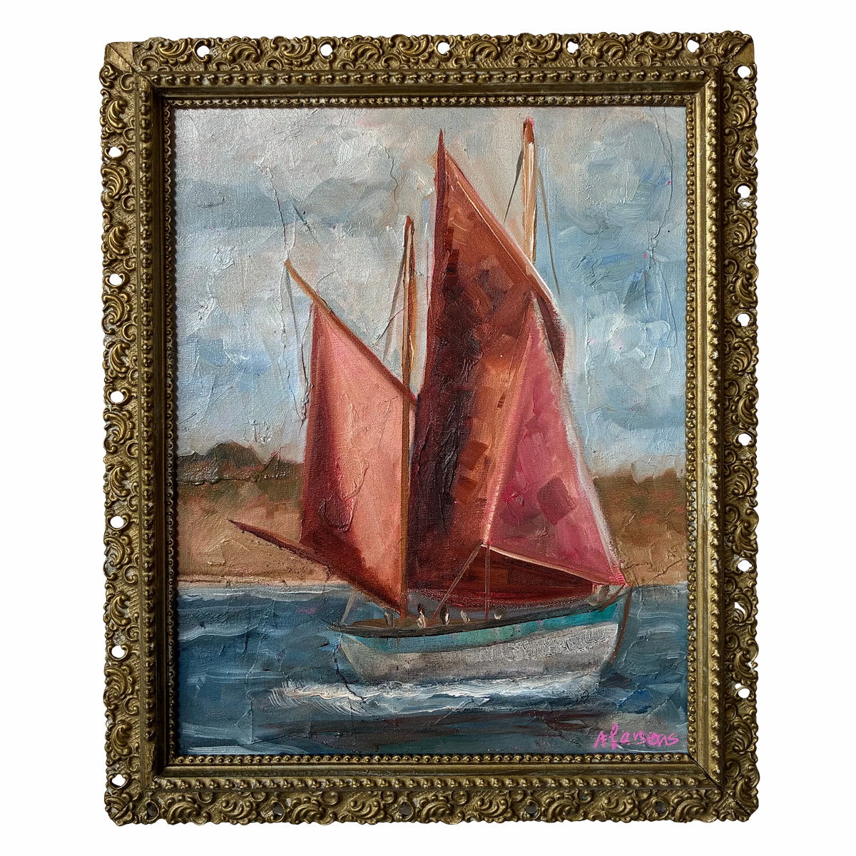 Alison Parsons, Sailboats, 12”x10” in Vintage Frame