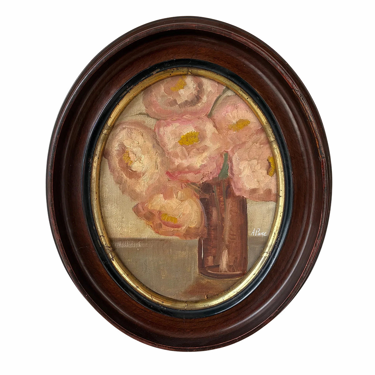 Alison Parsons, Pink Bouquet in a Vintage Wood Oval Frame 12” x 14”