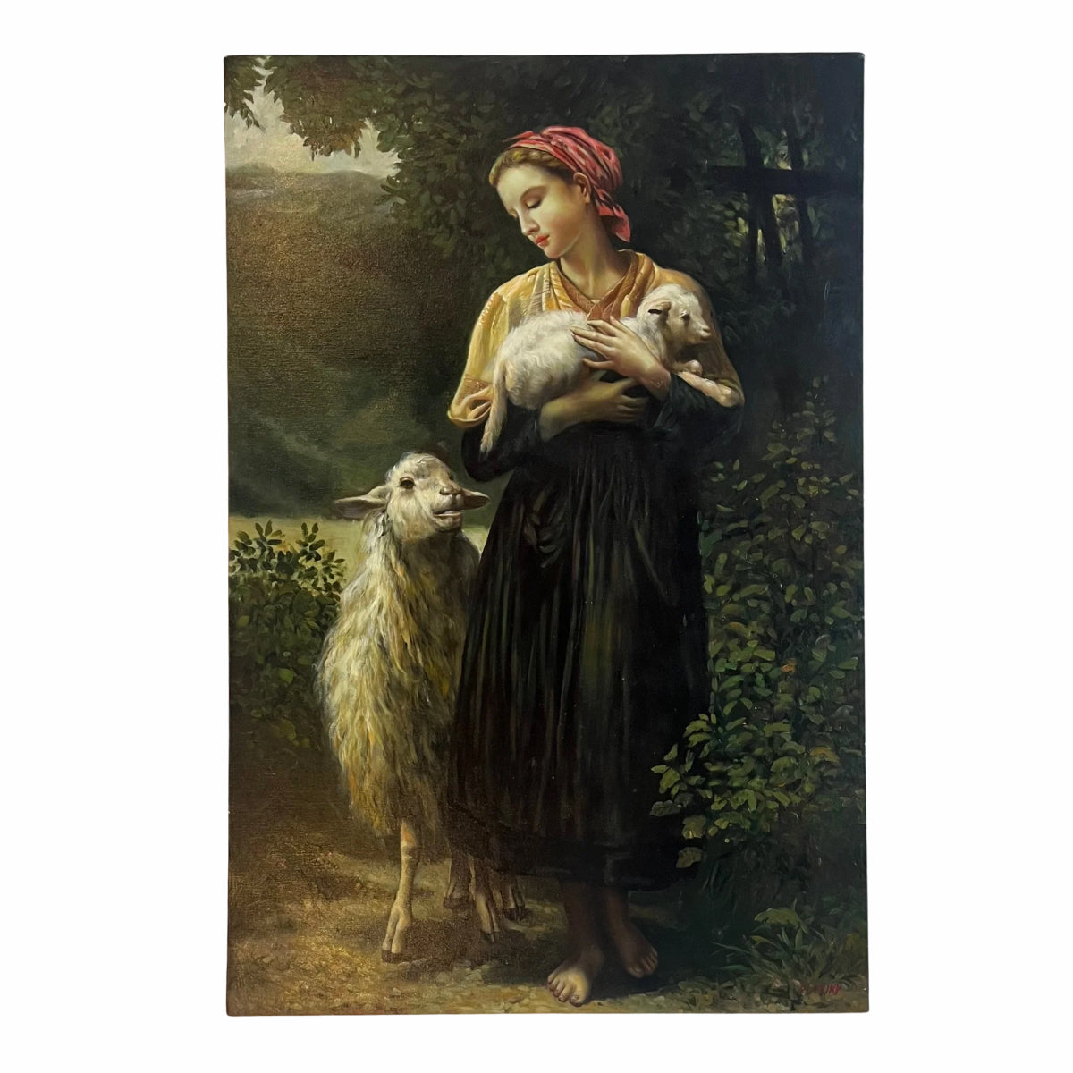 Lady With Lambs Painting 36”x24”
